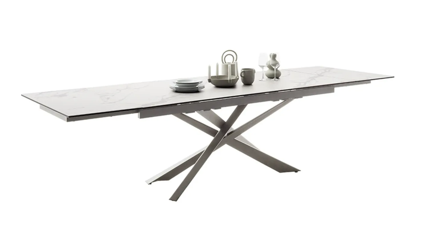 Esstisch Tesero | creme / Edelstahl | ausziehbar | 200(300) x 95