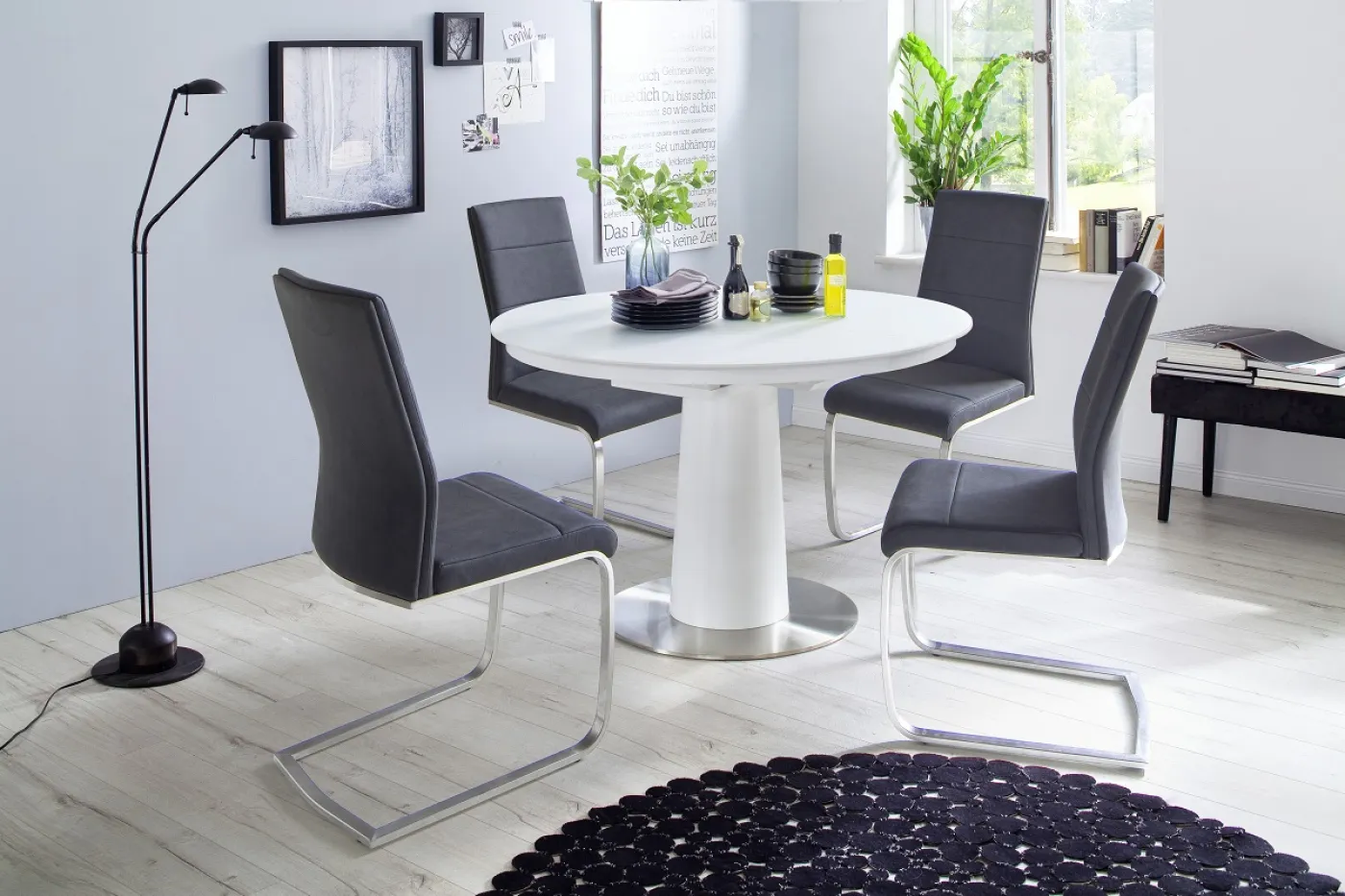 Esstisch Waris | weiß | rund | ausziehbar | Ø 120(160) cm