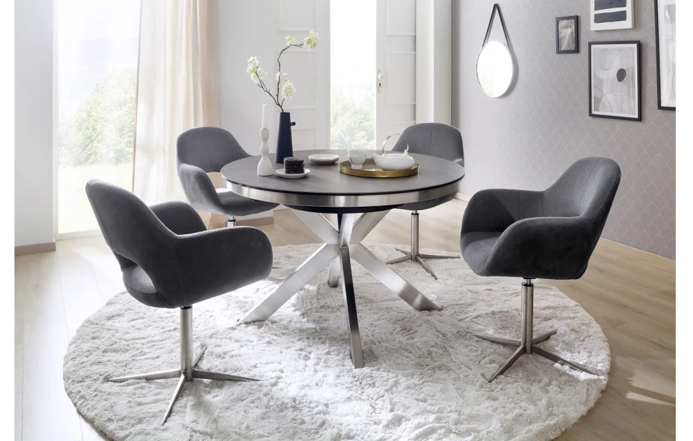 Esstisch Winnipeg | anthrazit | rund | ausziehbar | Ø 120(160) cm