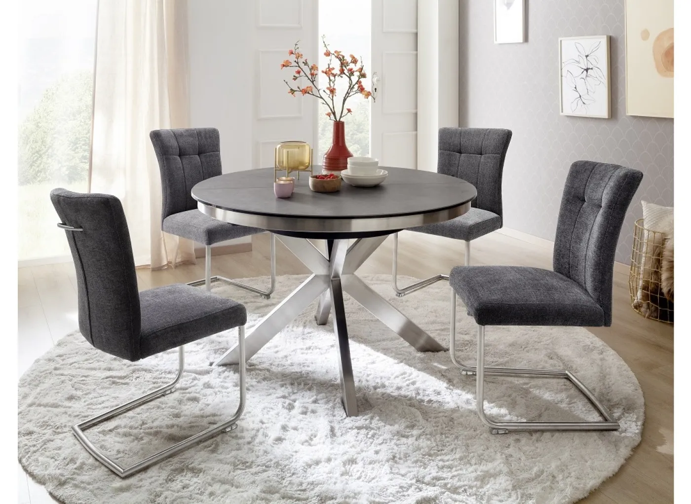 Esstisch Winnipeg | anthrazit | rund | ausziehbar | Ø 120(160) cm