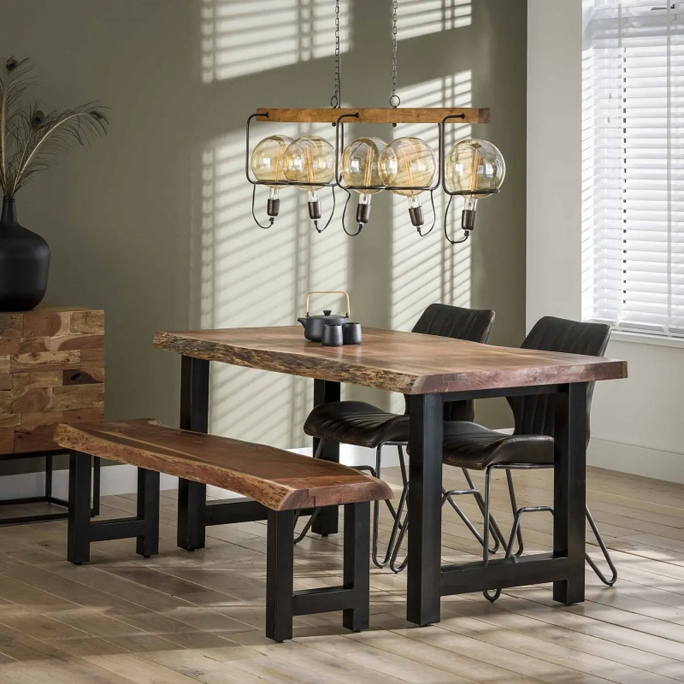 Esszimmerbank Egriss | Akazie massiv | 190 cm | Baumstamm