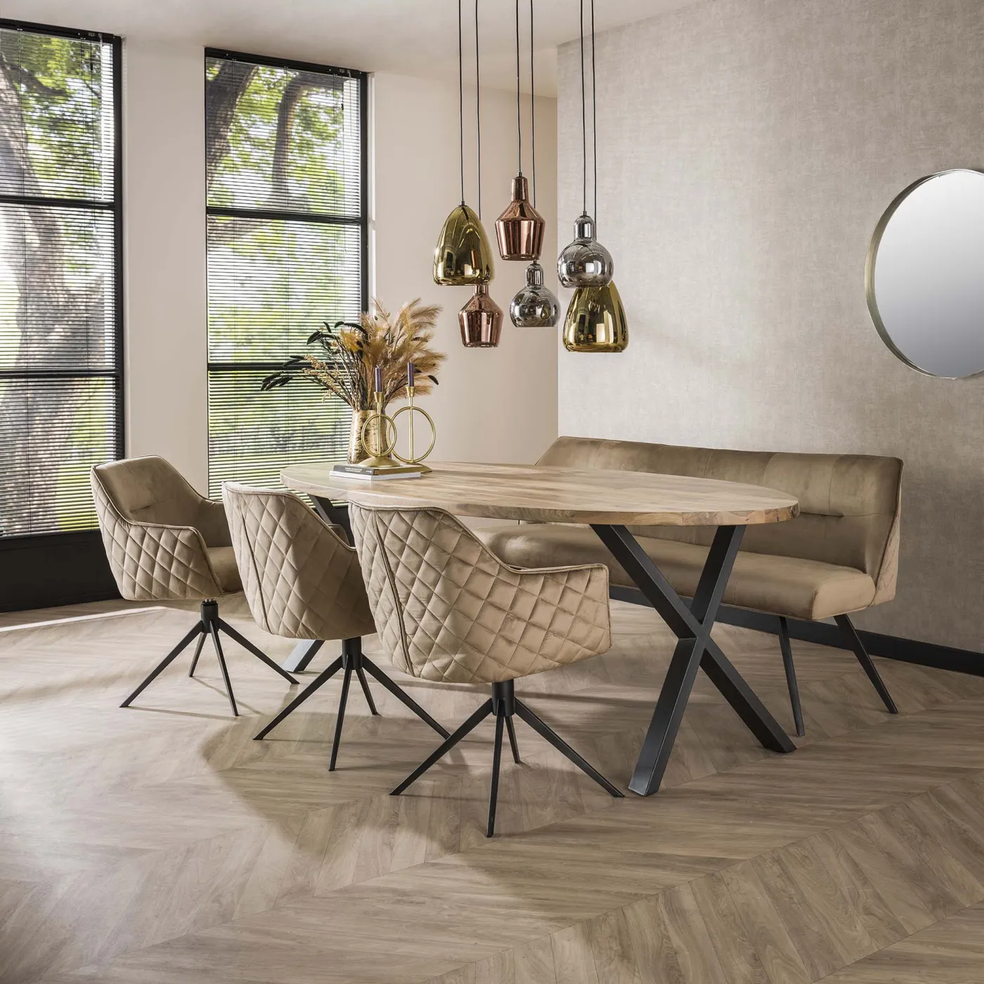 Esszimmerbank Kilis | Samt | champagner