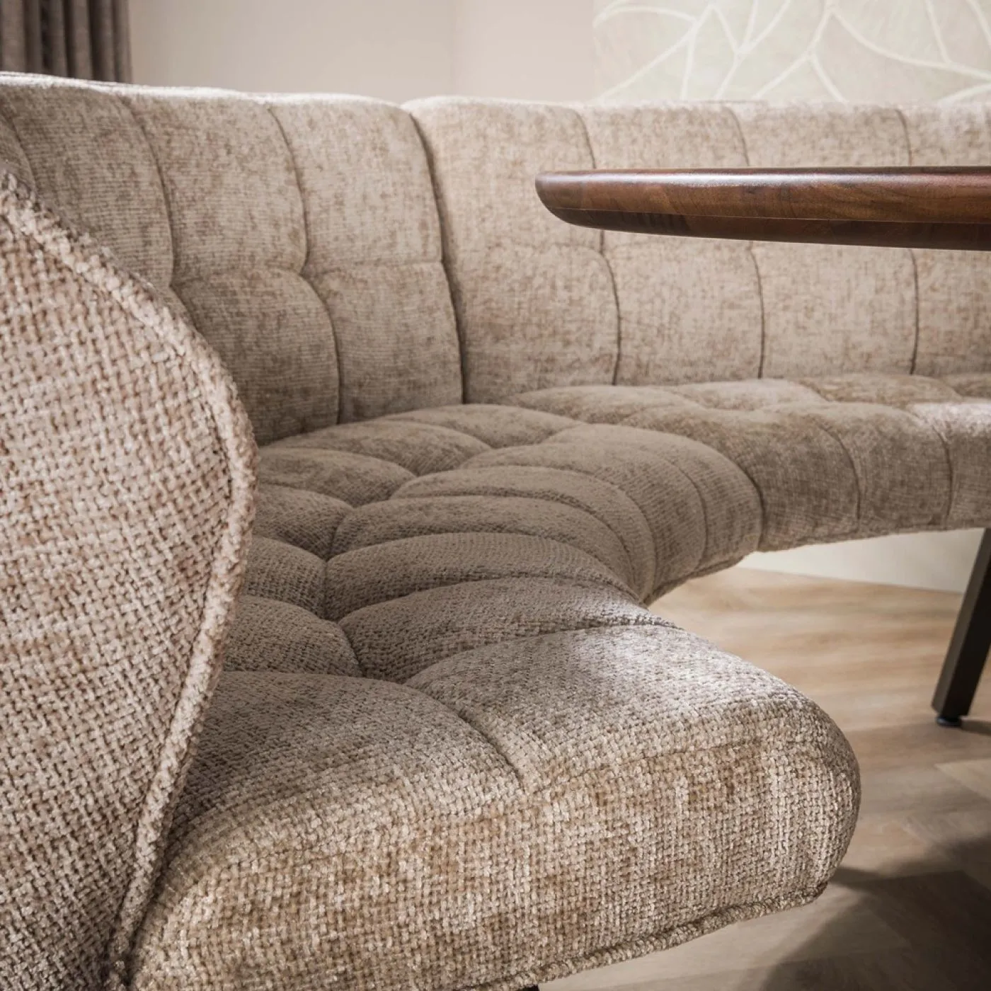 Esszimmerbank Selene 2-teilig 235cm | Halbrund | Hoven Stoff / Chenille | sand-braun