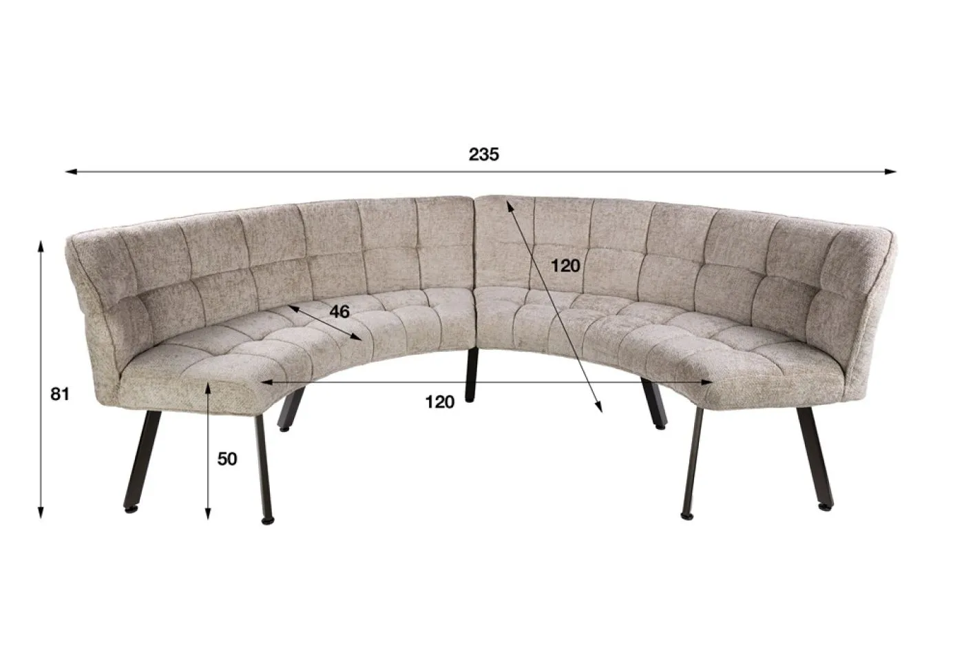 Esszimmerbank Selene 2-teilig 235cm | Halbrund | Hoven Stoff / Chenille | sand-braun