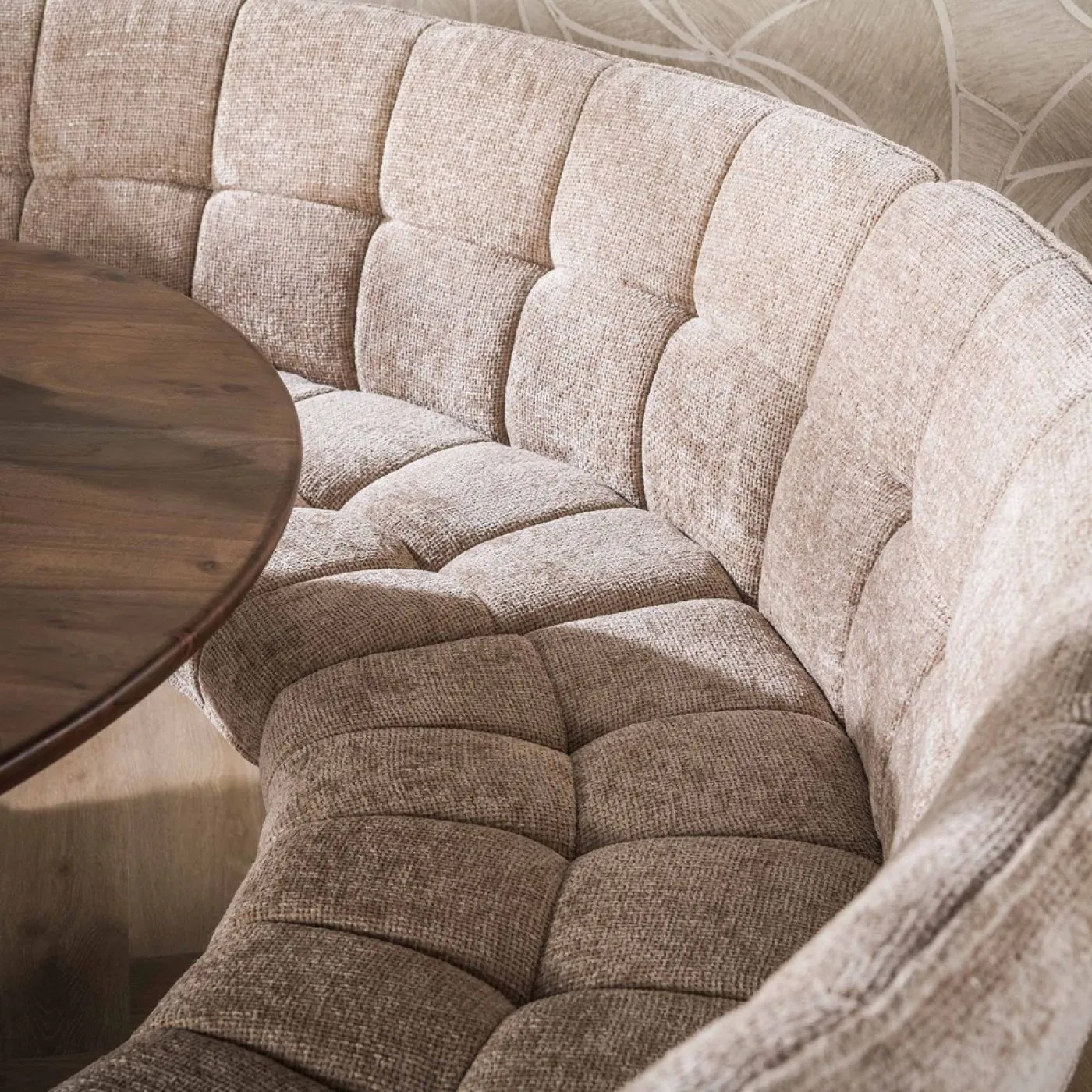 Esszimmerbank Selene 3-teilig 245cm | Rund | Hoven Stoff / Chenille | sand-braun