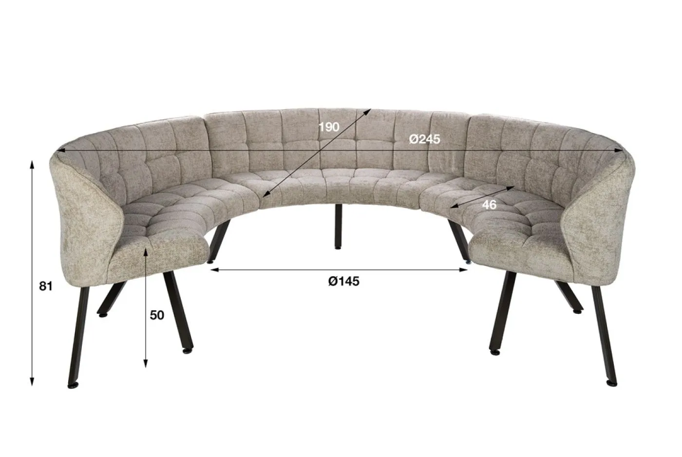 Esszimmerbank Selene 3-teilig 245cm | Rund | Hoven Stoff / Chenille | sand-braun
