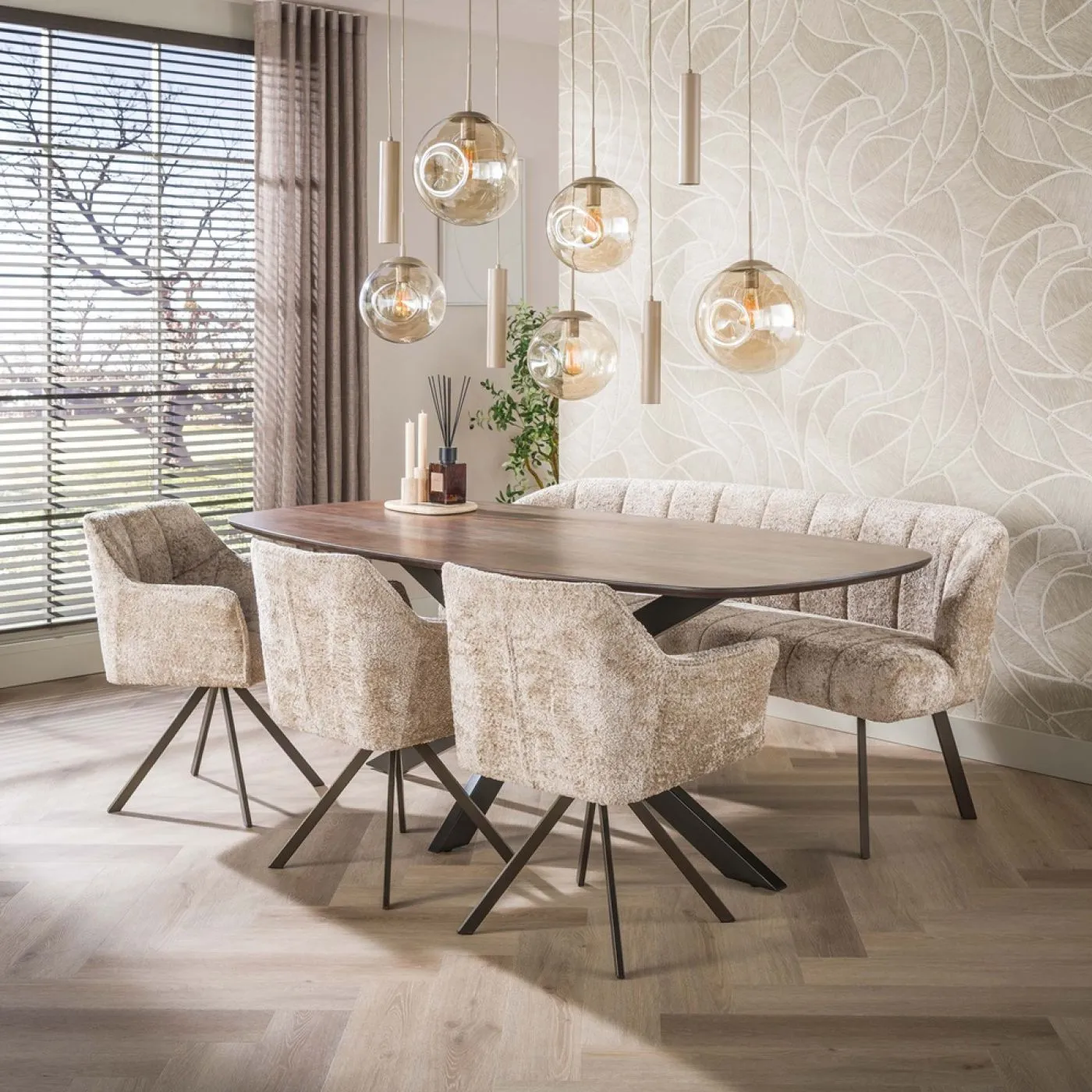 Esszimmerbank Selene | Alura Stoff / Webstoff | sand-braun