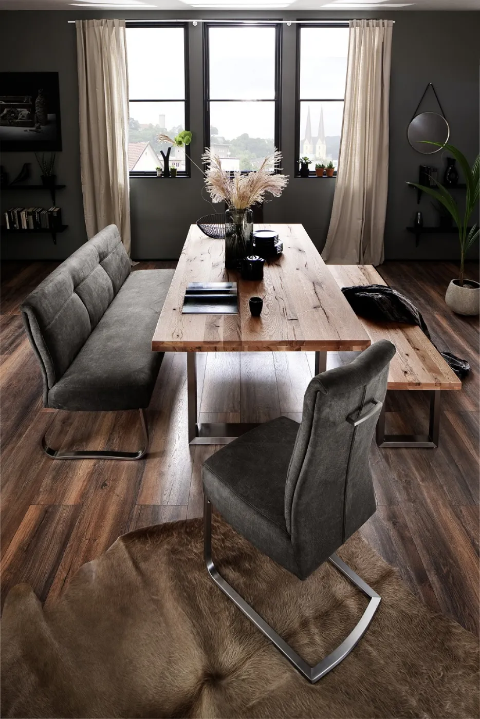 Esszimmerbank Talena | Büffellederoptik | anthrazit | 175x66