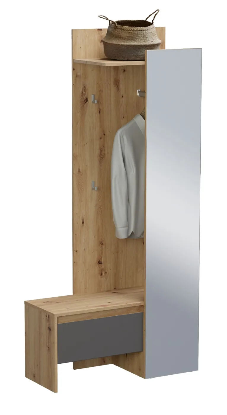 Garderobe Garderobenschrank Garderobenpaneel Torino | Eiche / grau mit Sitzkissen