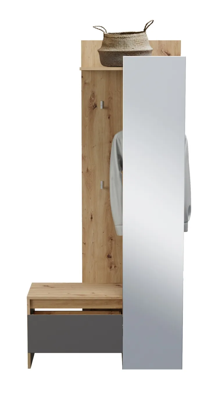 Garderobe Garderobenschrank Garderobenpaneel Torino | Eiche / grau mit Sitzkissen