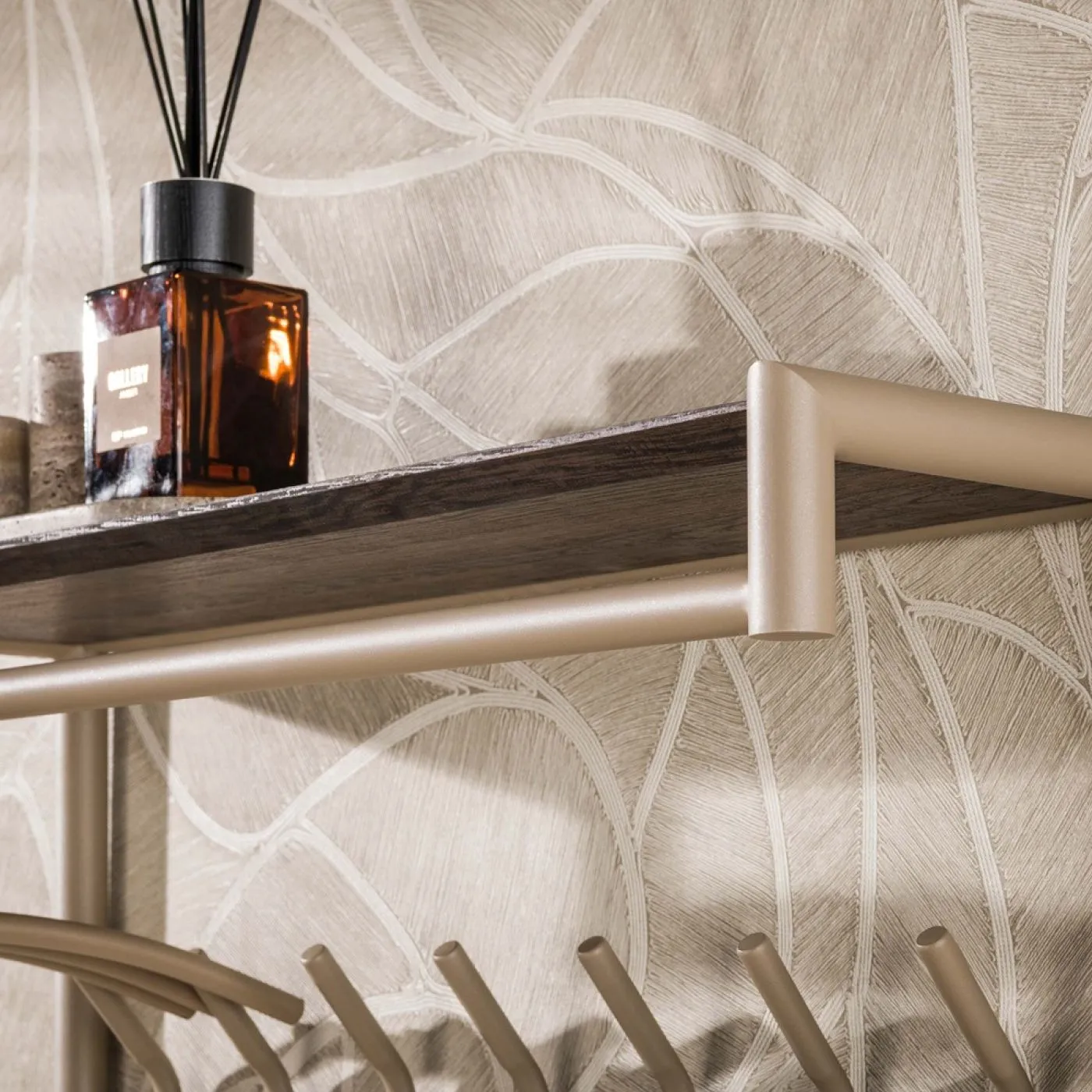 Garderobe Wandgarderobe Stamp | 2x7 Haken | Metall | beige