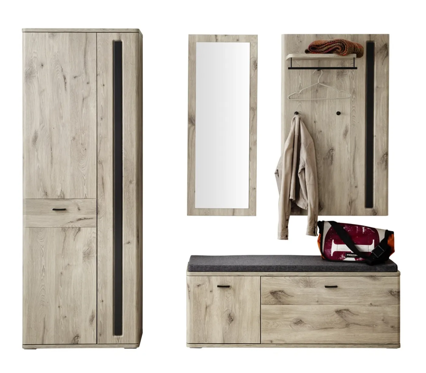 Garderoben Set 2 Colorado | Viking Oak / Graphit schwarz | 4-teilig