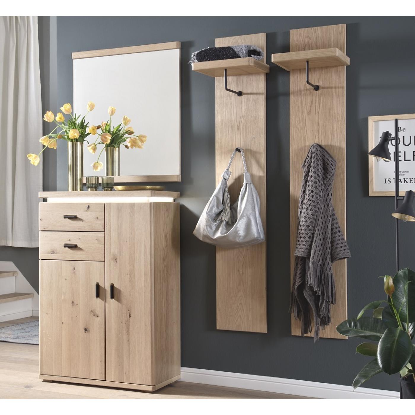 Garderoben Set Barcelona | Balkeneiche Bianco / Eiche Bianco | 4-teilig | inkl. LED Beleuchtung