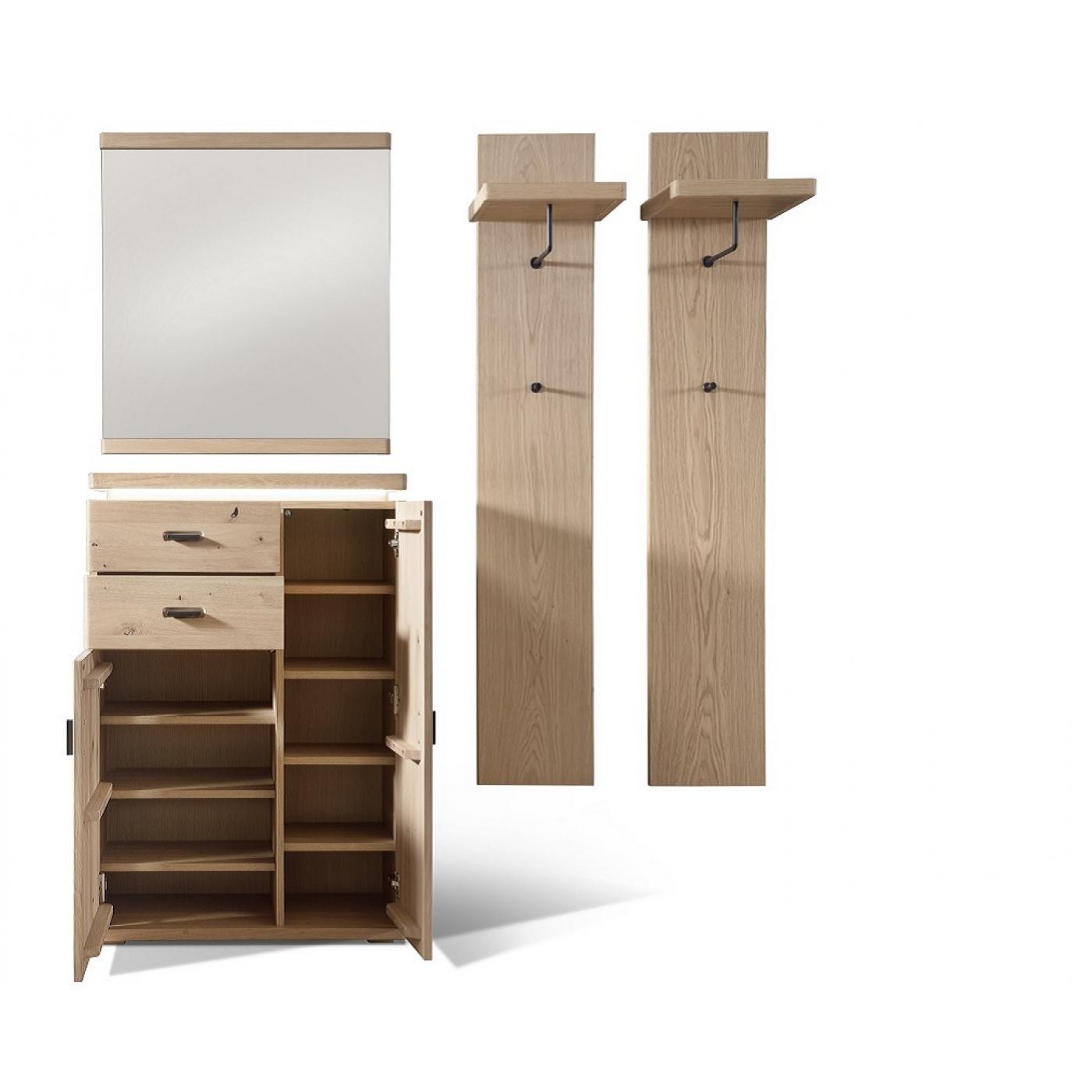 Garderoben Set Barcelona | Balkeneiche Bianco / Eiche Bianco | 4-teilig | inkl. LED Beleuchtung