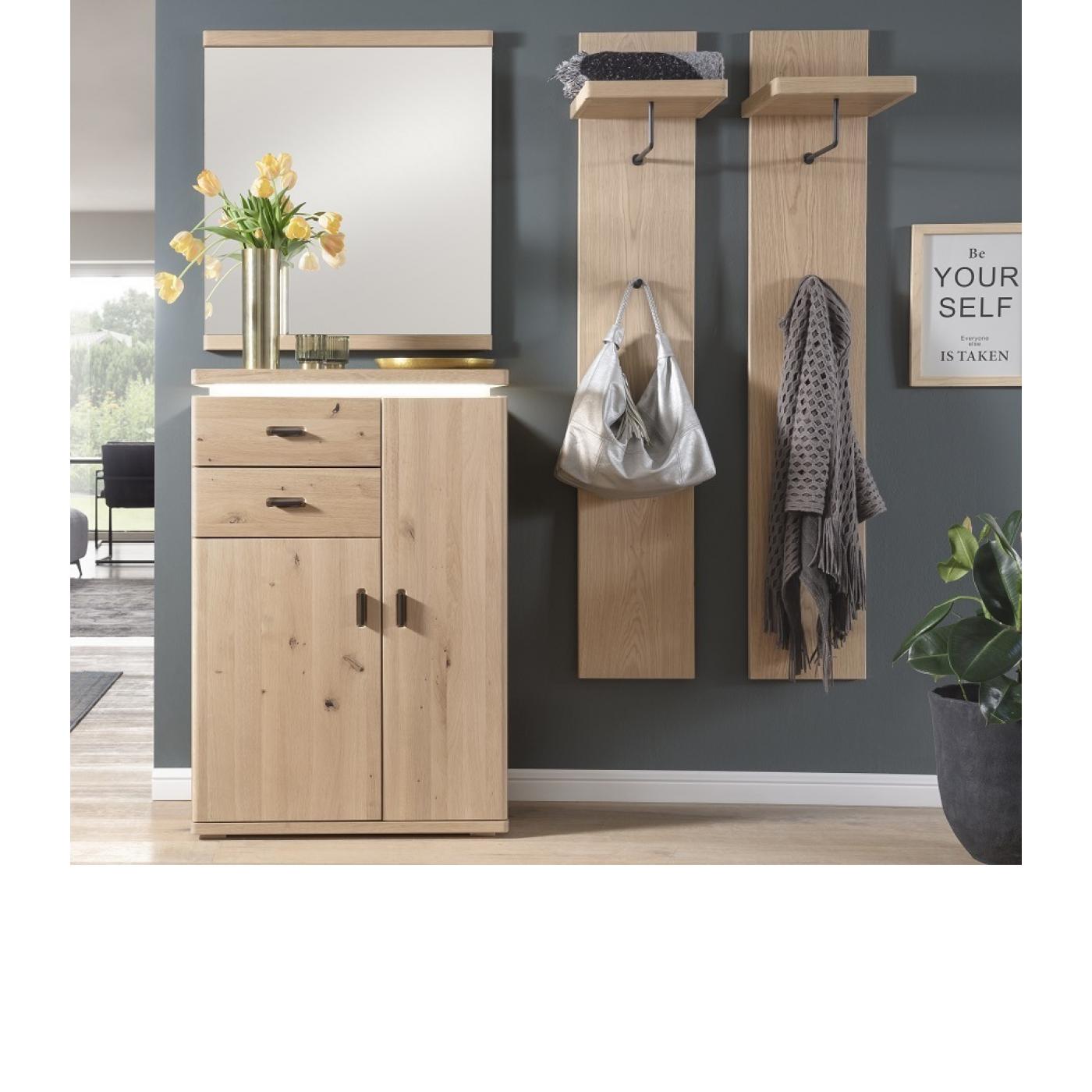 Garderoben Set Barcelona | Balkeneiche Bianco / Eiche Bianco | 4-teilig | inkl. LED Beleuchtung