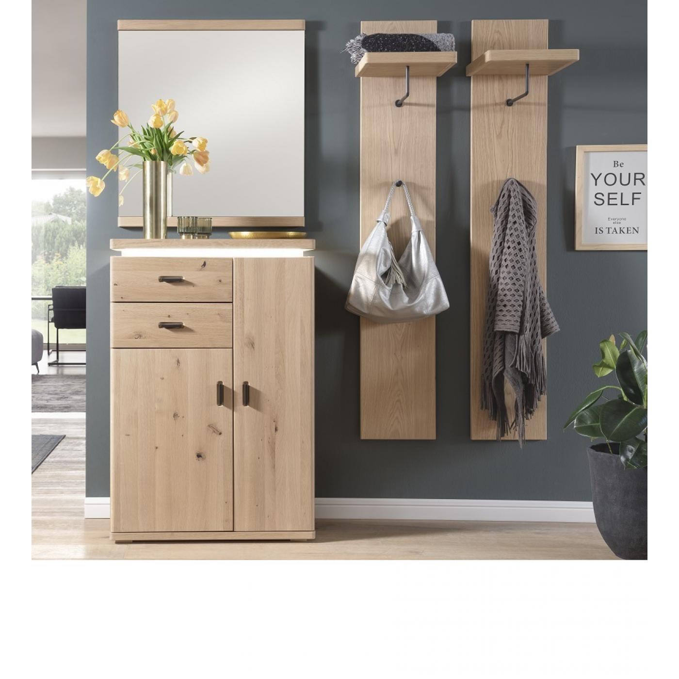 Garderoben Set Barcelona | Balkeneiche Bianco / Eiche Bianco | 4-teilig | inkl. LED Beleuchtung