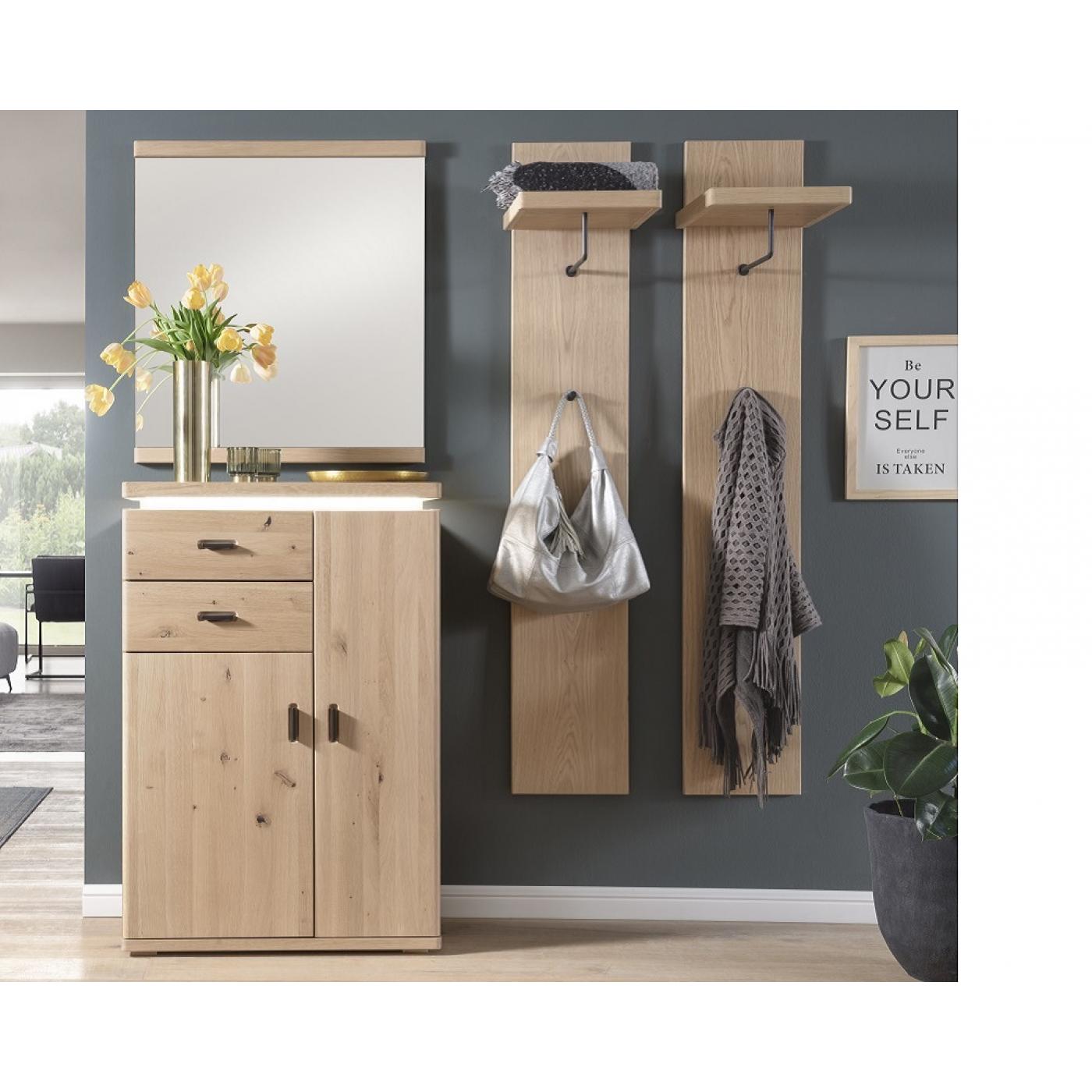 Garderoben Set Barcelona | Balkeneiche Bianco / Eiche Bianco | 4-teilig | inkl. LED Beleuchtung