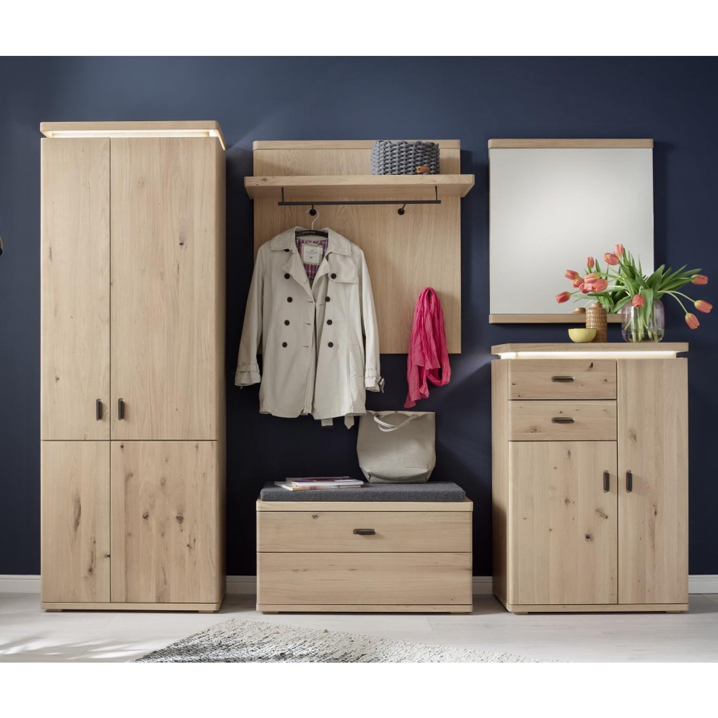 Garderoben Set Barcelona | Balkeneiche Bianco / Eiche Bianco | 5-teilig | inkl. LED Beleuchtung