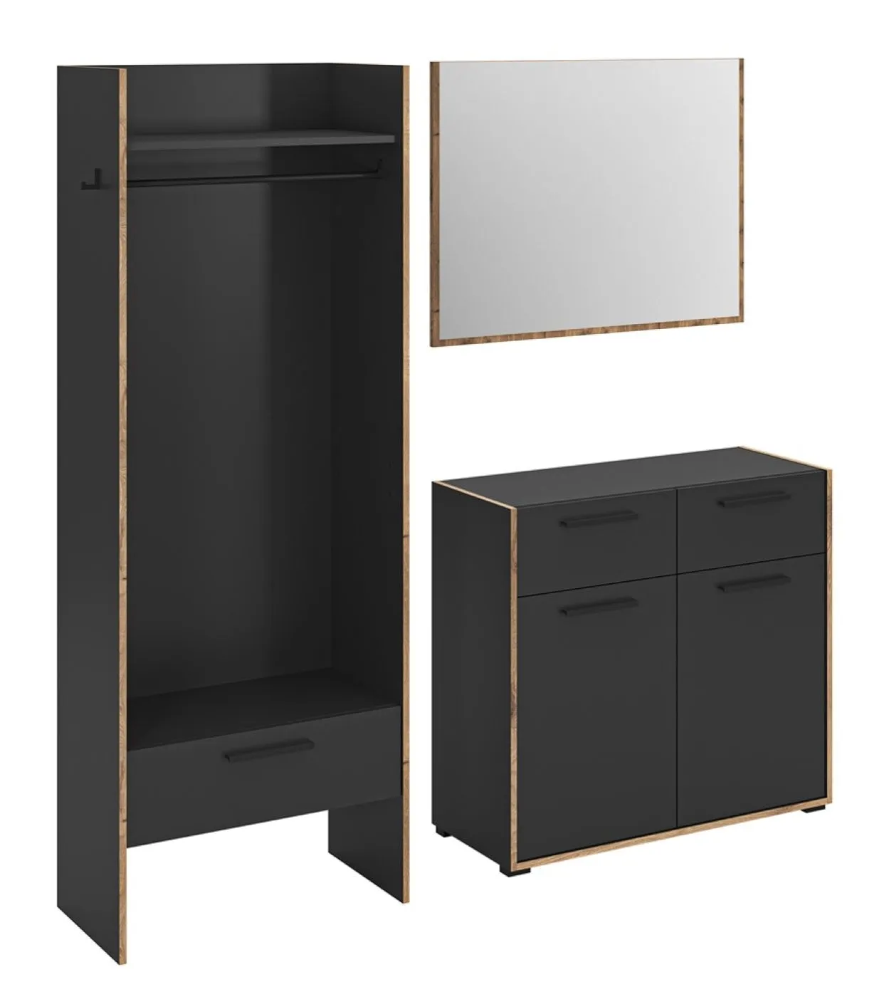 Garderoben-Set Bueno 1 | Basalt grau / Nox Oak | 3-teilig