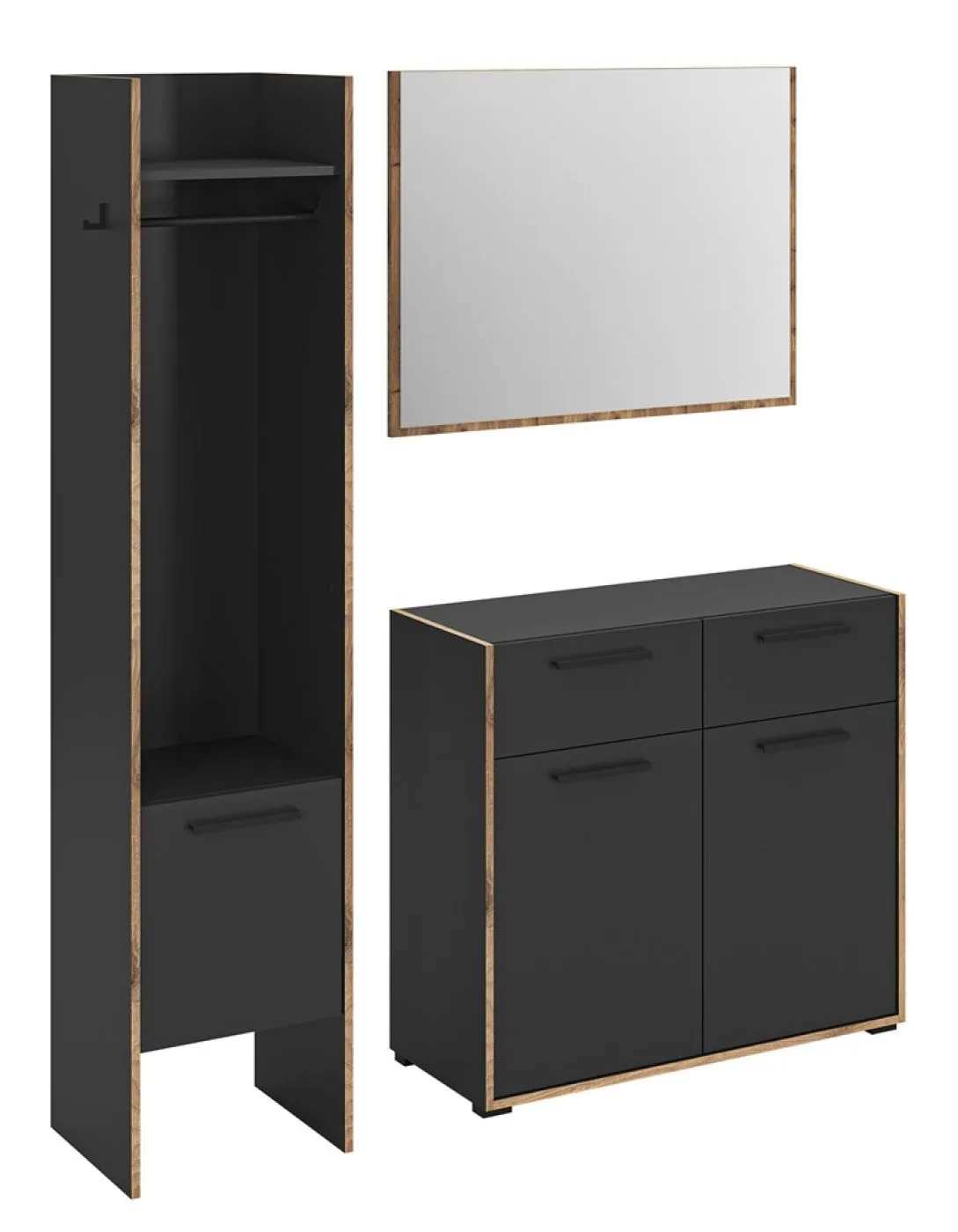 Garderoben-Set Bueno | Basalt grau / Nox Oak | 3-teilig