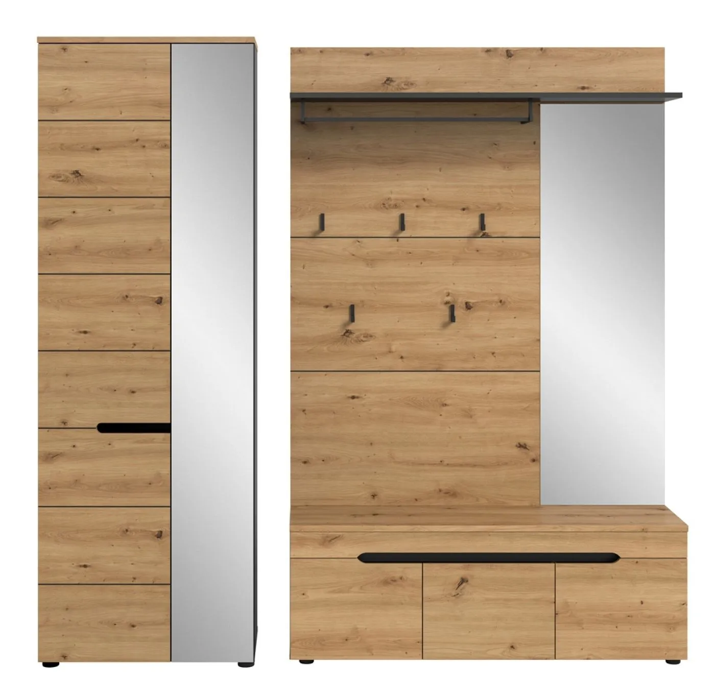 Garderoben-Set Canu 1 Basalt| grau / Artisan Eiche | 3-teilig