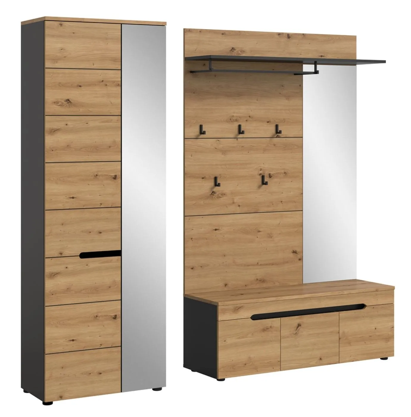 Garderoben-Set Canu 1 Basalt| grau / Artisan Eiche | 3-teilig mit Sitzkissen