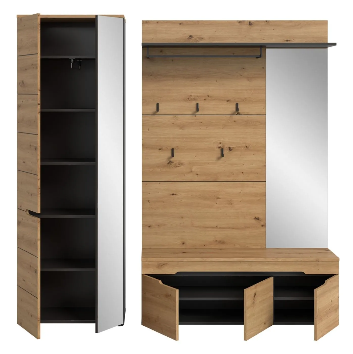 Garderoben-Set Canu 1 Basalt| grau / Artisan Eiche | 3-teilig ohne