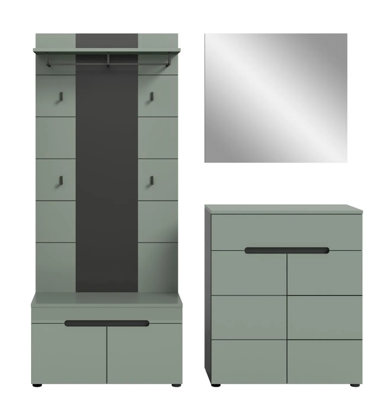 Garderoben-Set Canu 1 | Basalt grau / Smoke Green | 4-teilig mit Sitzkissen