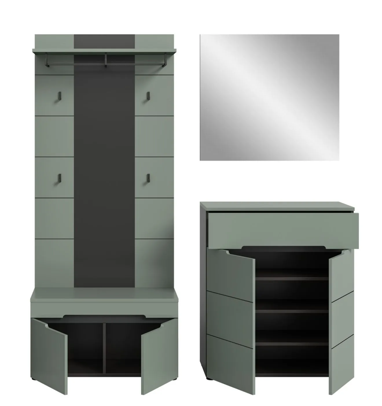Garderoben-Set Canu 1 | Basalt grau / Smoke Green | 4-teilig mit Sitzkissen
