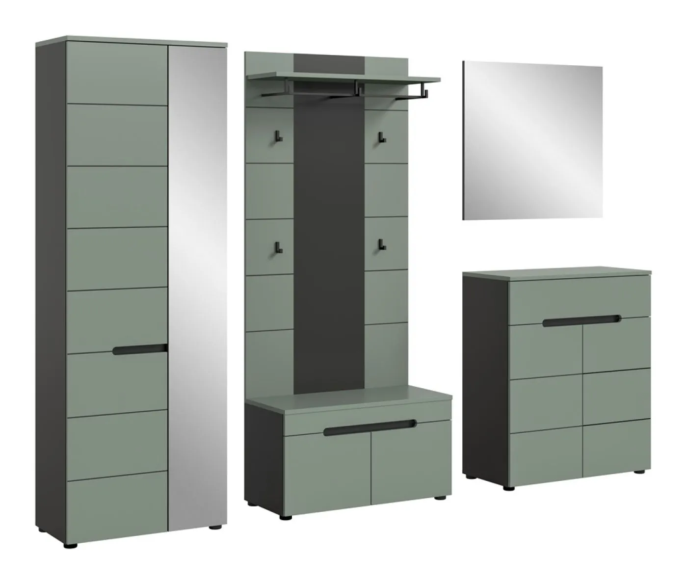 Garderoben-Set Canu 1 | Basalt grau / Smoke Green | 5-teilig mit Kissen