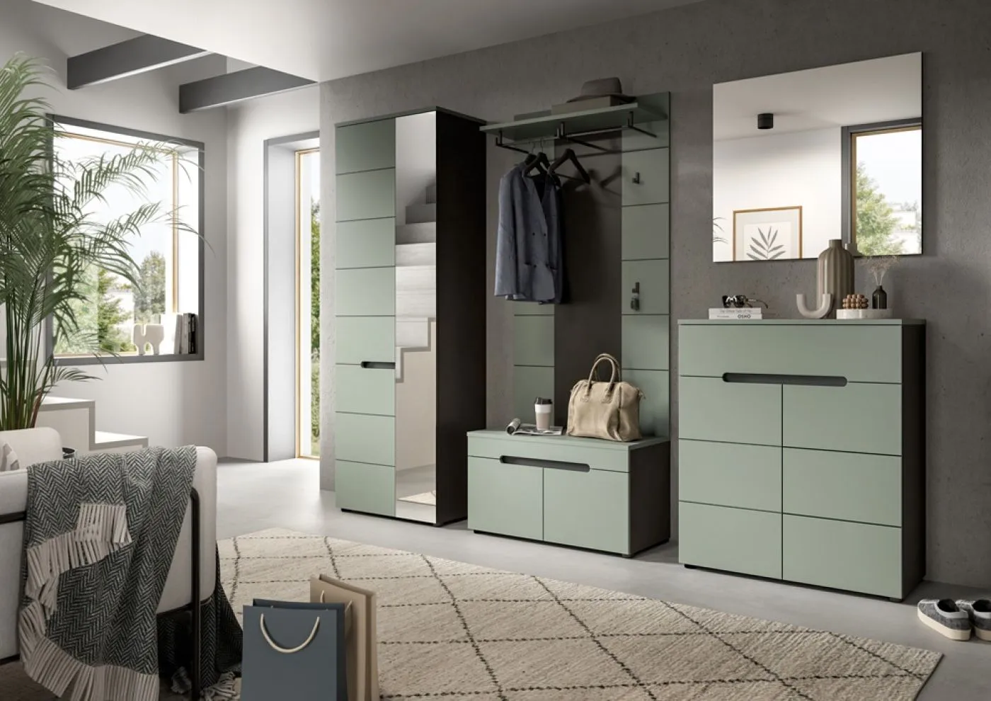 Garderoben-Set Canu 1 | Basalt grau / Smoke Green | 5-teilig ohne