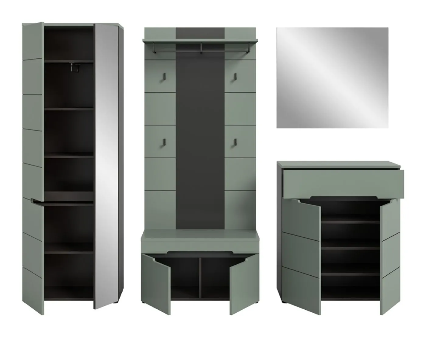 Garderoben-Set Canu 1 | Basalt grau / Smoke Green | 5-teilig ohne