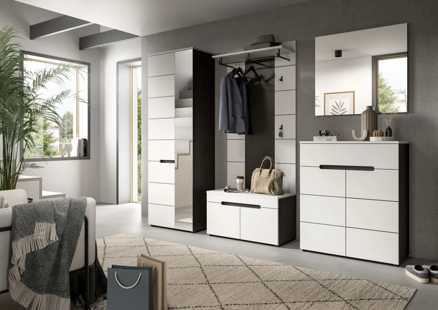 Garderoben-Set Canu 1 | Basalt grau / Weiß | 4-teilig