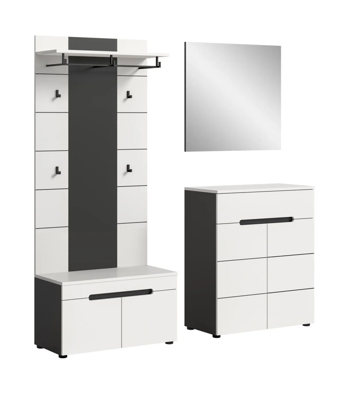 Garderoben-Set Canu 1 | Basalt grau / Weiß | 4-teilig mit Sitzkissen