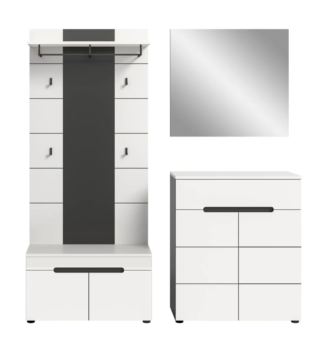 Garderoben-Set Canu 1 | Basalt grau / Weiß | 4-teilig ohne