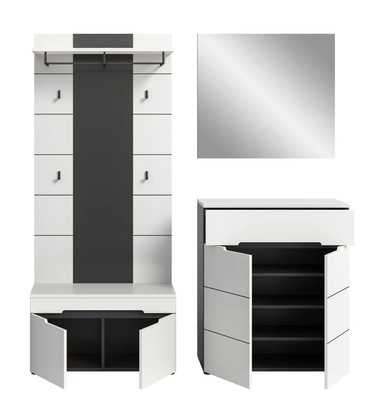 Garderoben-Set Canu 1 | Basalt grau / Weiß | 4-teilig ohne