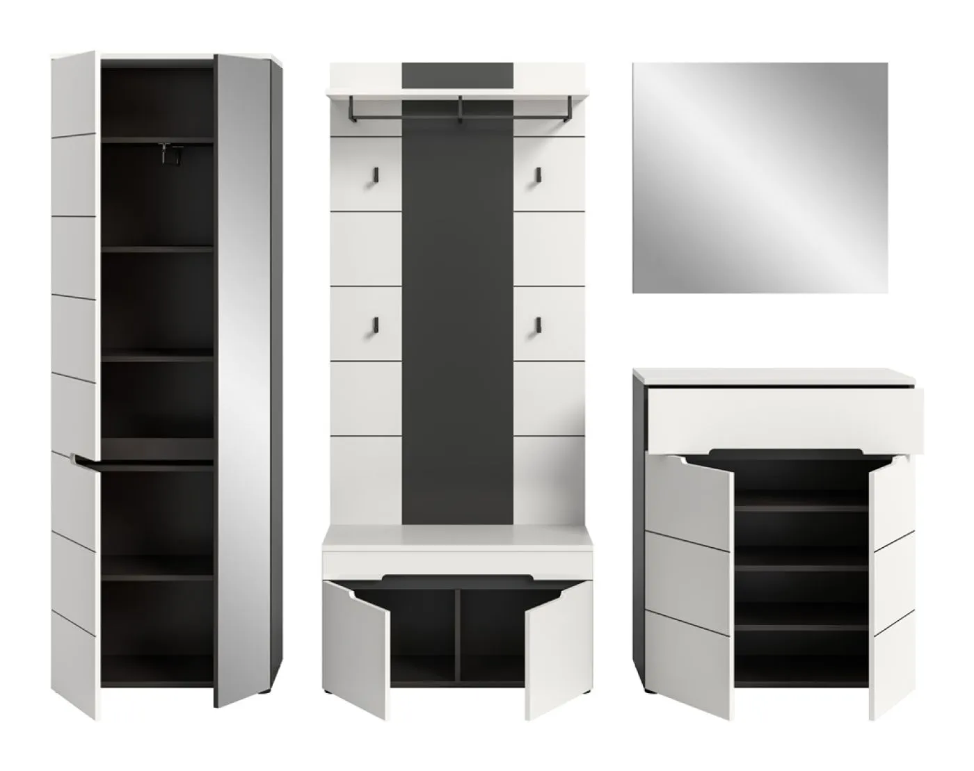 Garderoben-Set Canu 1 | Basalt grau / Weiß | 5-teilig