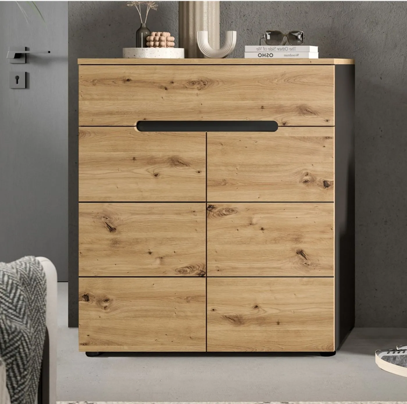 Garderoben-Set Canu 1 | grau / Artisan Eiche | 4-teilig mit Sitzkissen