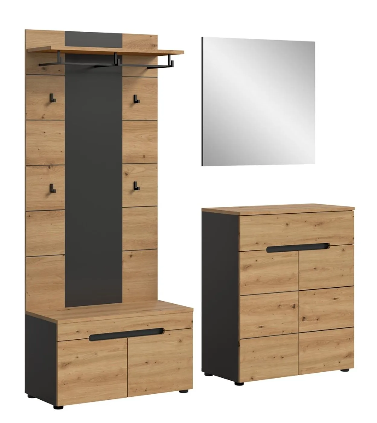 Garderoben-Set Canu 1 | grau / Artisan Eiche | 4-teilig mit Sitzkissen