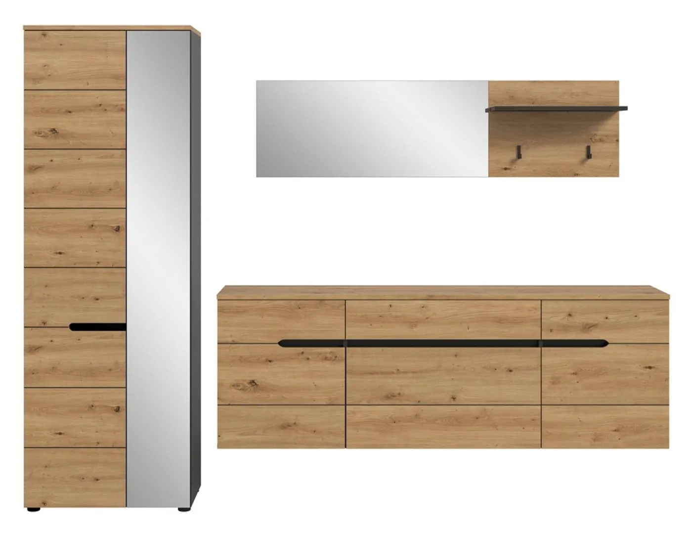 Garderoben-Set Canu 2 | Basalt | grau / Artisan Eiche | 3-teilig