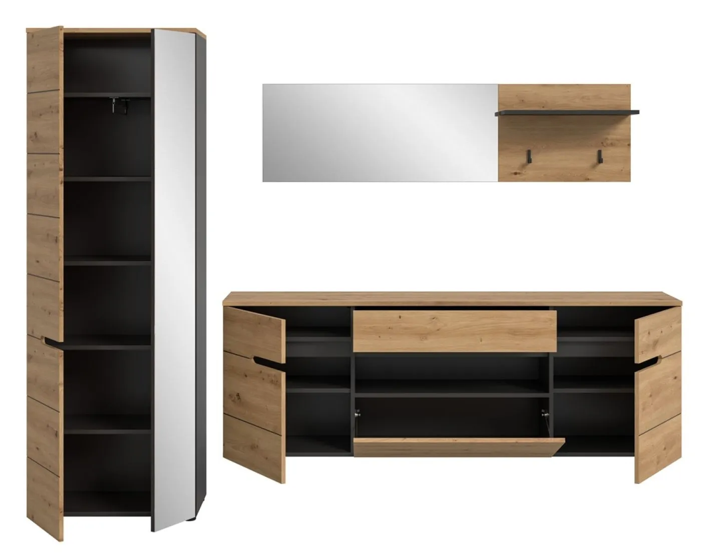 Garderoben-Set Canu 2 | Basalt | grau / Artisan Eiche | 3-teilig