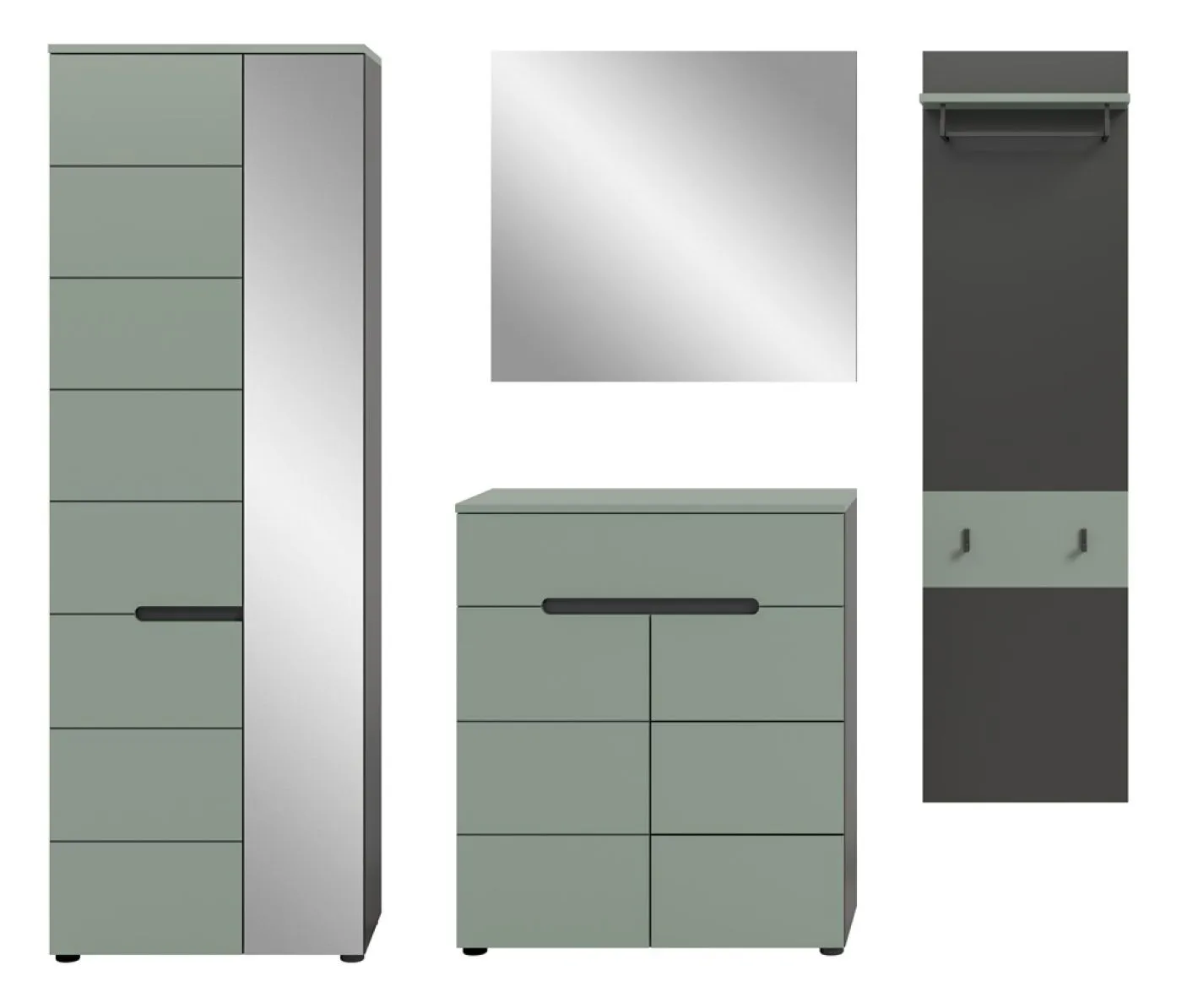 Garderoben-Set Canu 2 | Basalt grau / Smoke Green | 4-teilig