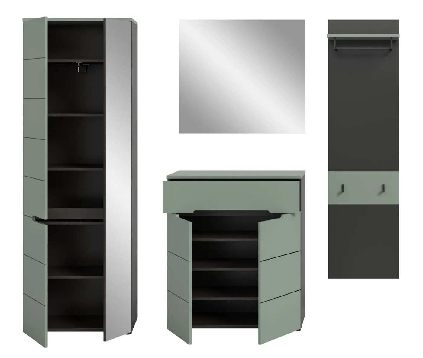 Garderoben-Set Canu 2 | Basalt grau / Smoke Green | 4-teilig