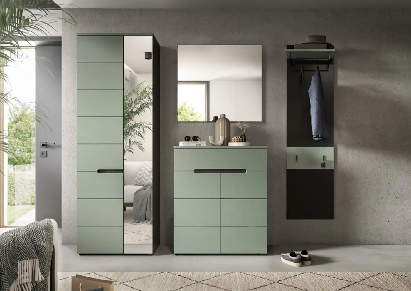 Garderoben-Set Canu 2 | Basalt grau / Smoke Green | 4-teilig