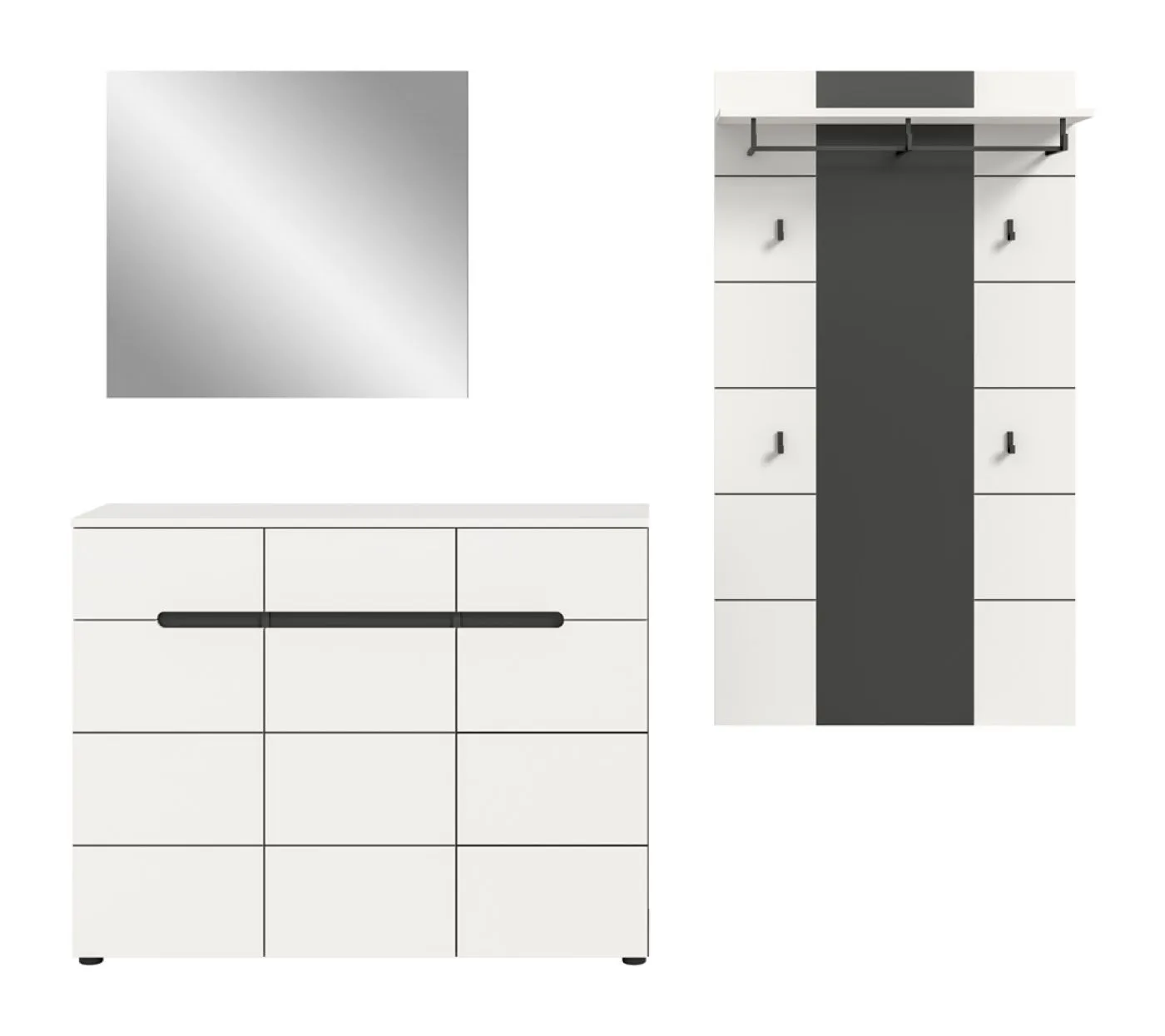 Garderoben-Set Canu 2 | Basalt grau / Weiß | 3-teilig