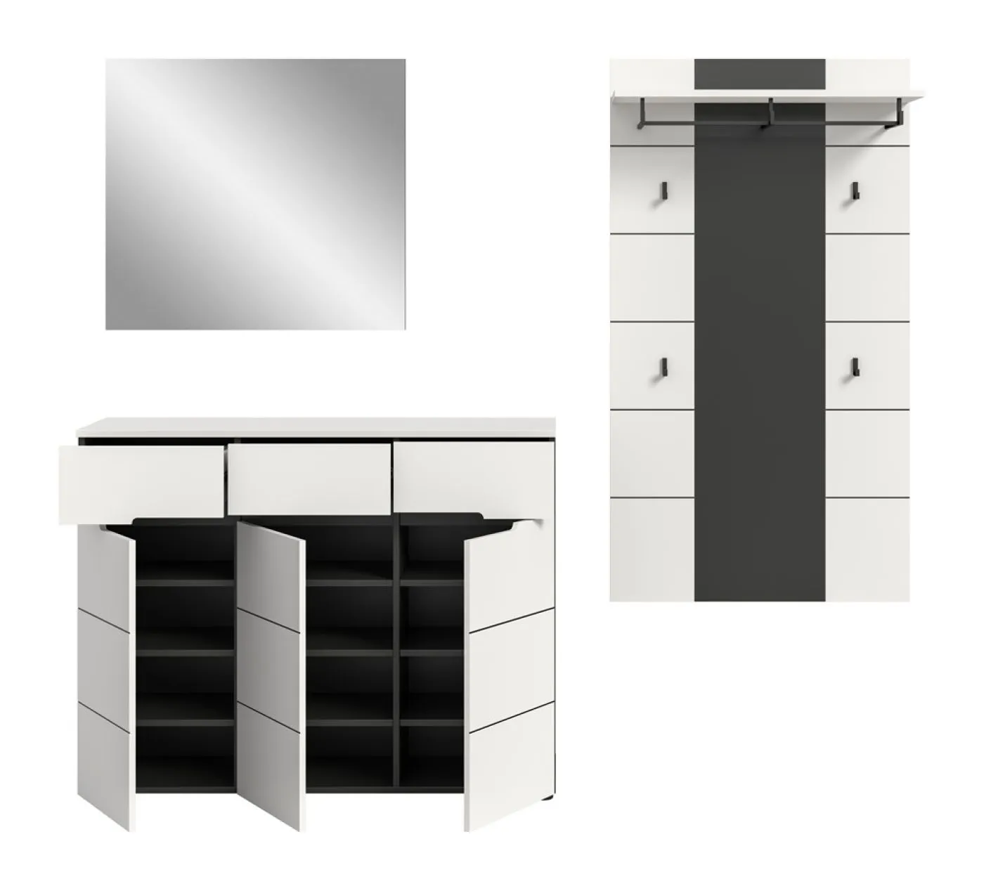 Garderoben-Set Canu 2 | Basalt grau / Weiß | 3-teilig