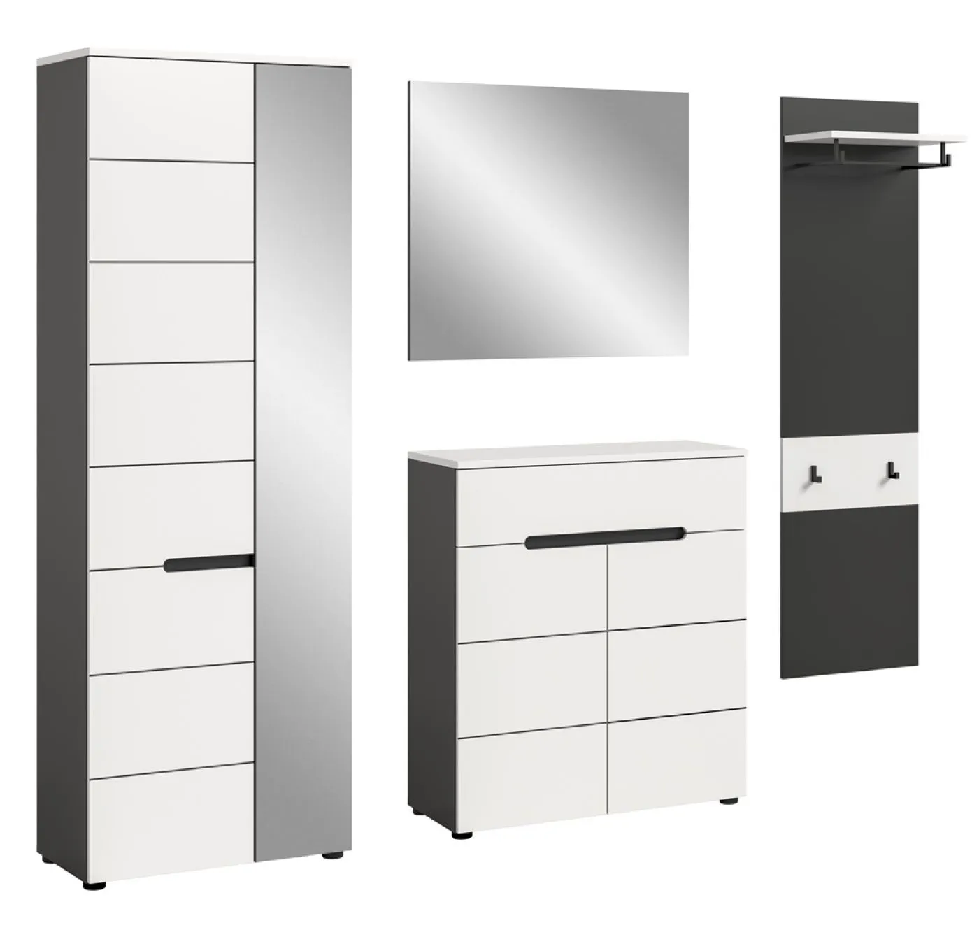 Garderoben-Set Canu 2 | Basalt grau / Weiß | 4-teilig