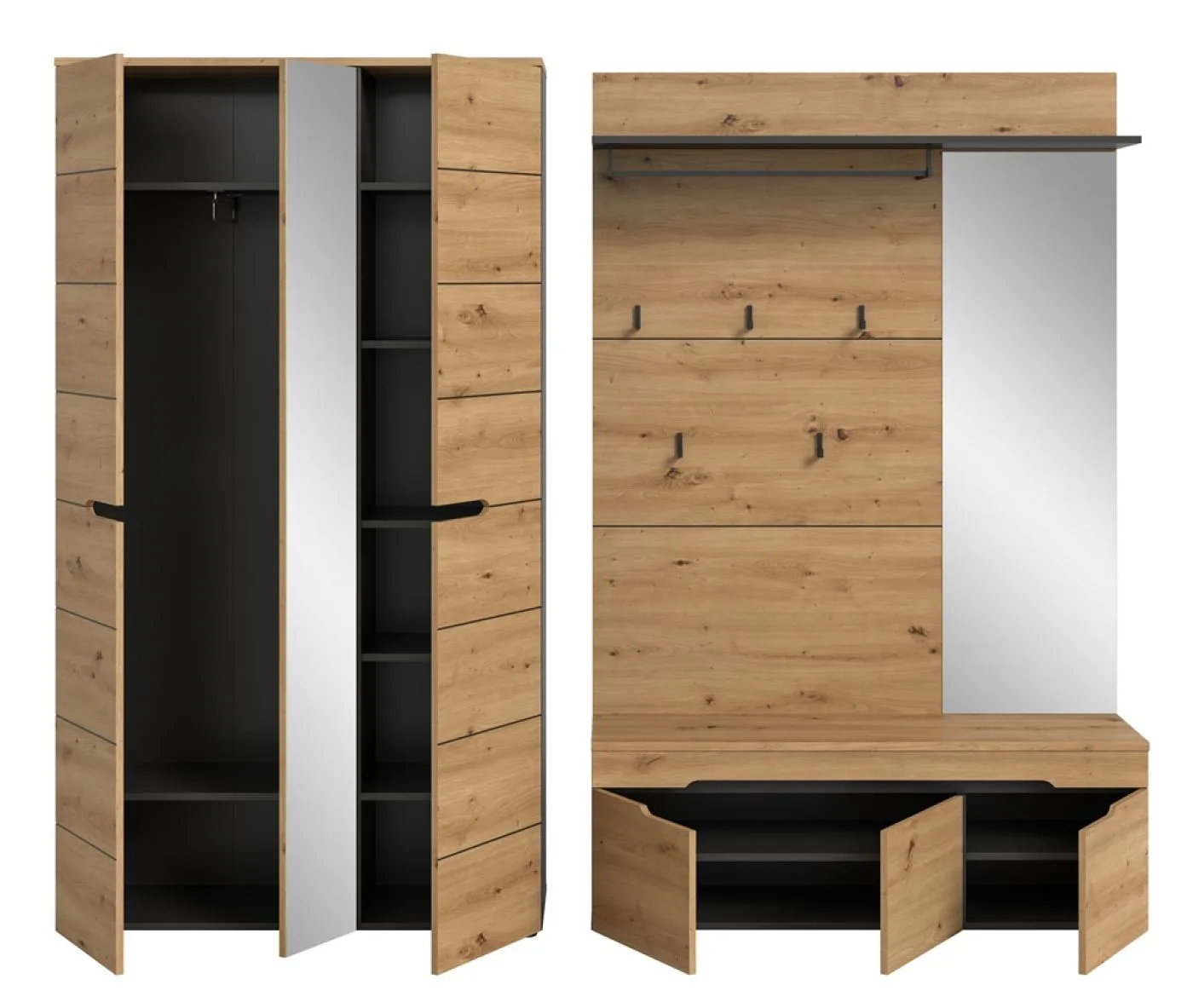 Garderoben-Set Canu 3 | Basalt grau / Artisan Eiche | 3-teilig mit Sitzkissen