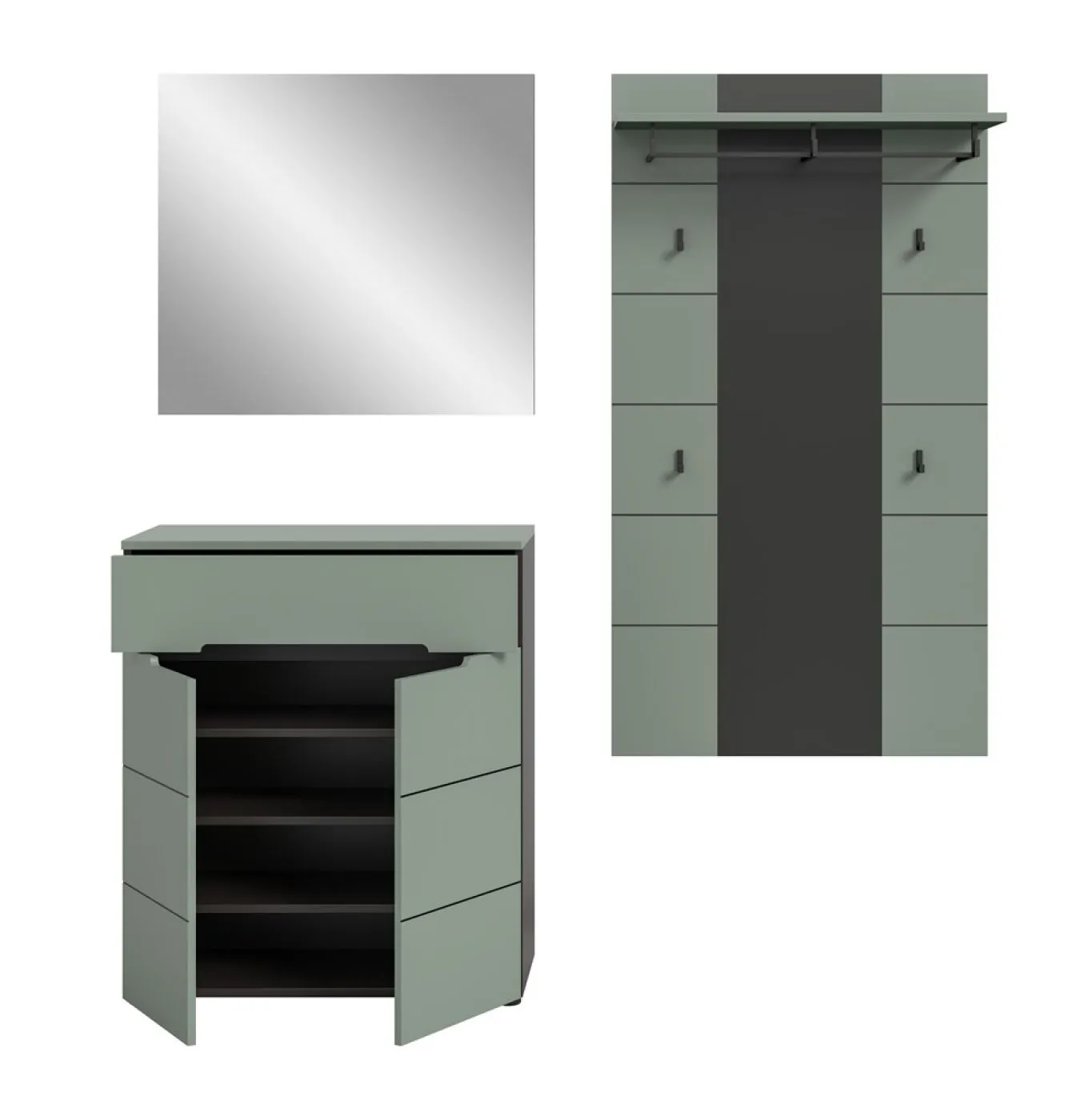 Garderoben-Set Canu 3 | Basalt grau / Smoke Green | 3-teilig
