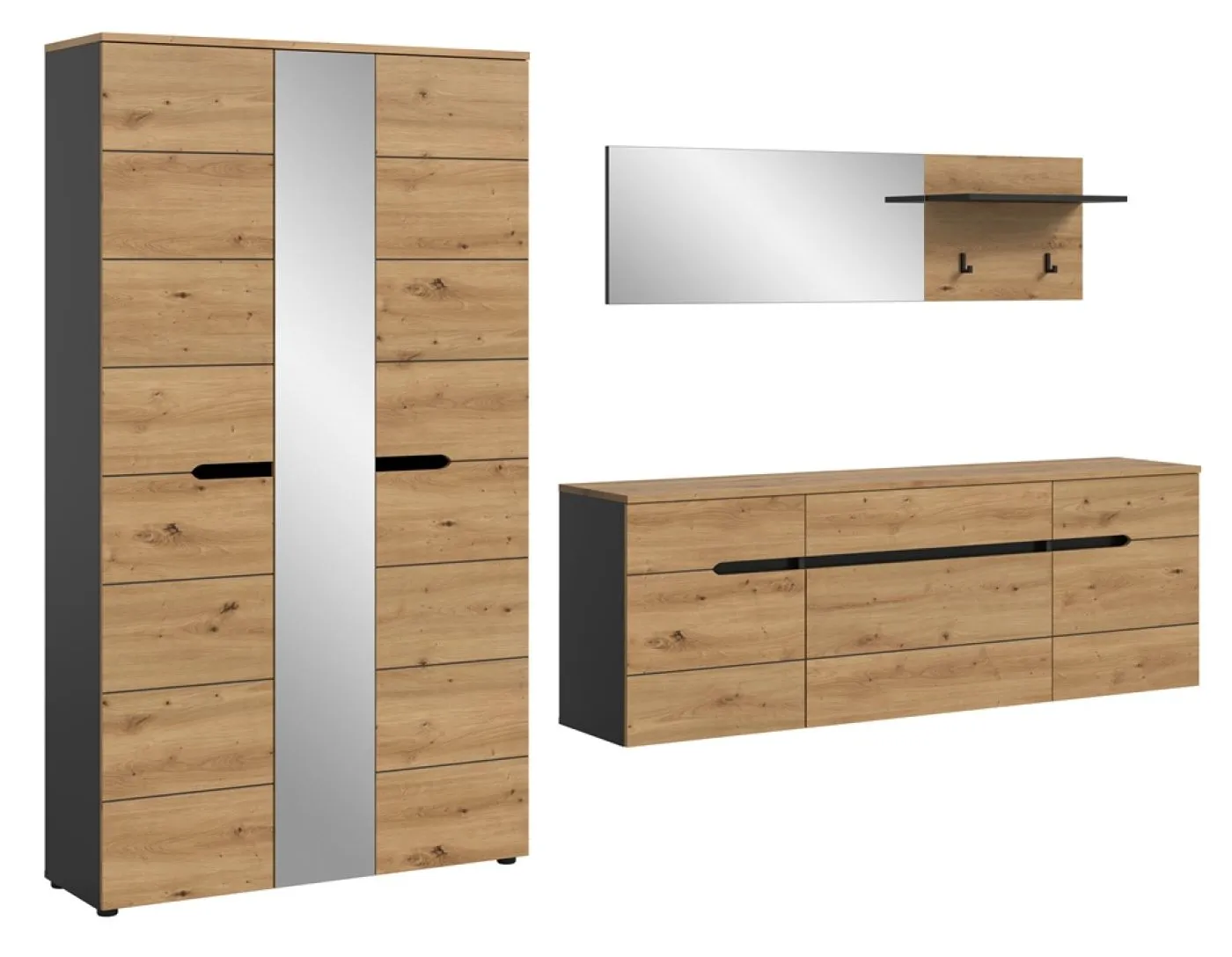 Garderoben-Set Canu 4 | Basalt grau / Artisan Eiche | 3-teilig
